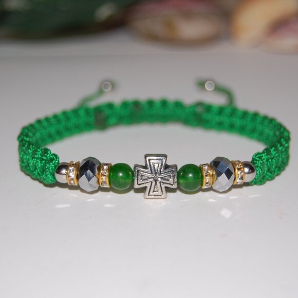 Cross Bracelet,6mm Stone and Glass Beads,Friendship Bracelet,Good Wishes Gift - Picture 2 of 3